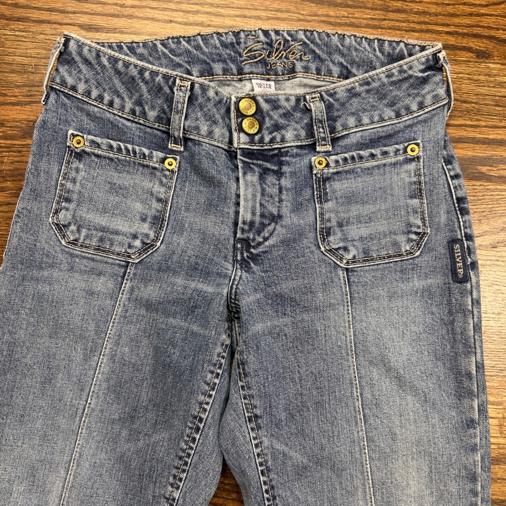Silver Jeans Co Womens 26 Flare Leg Patch Pocket Medium Wash Denim Blue Jeans - Picture 2 of 11